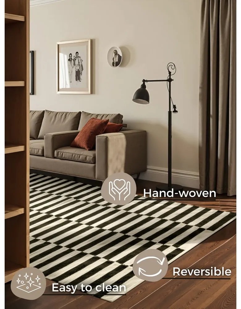 Covor negru-alb reversibil/țesut manual din lână 200x300 cm Donna – Hanse Home