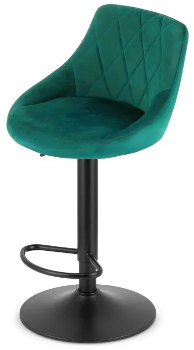 Scaun de bar verde KAST VELVET cu picior negru