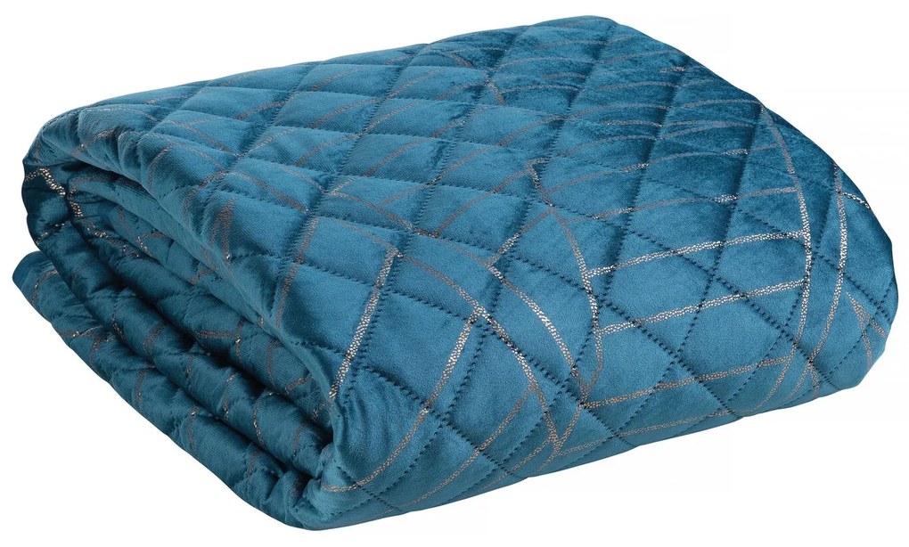 Cuvertură de Pat din catifea cu motiv de frunze de banană matlasată cu presare la cald bleumarin auriu Colecția Limitată Salvia