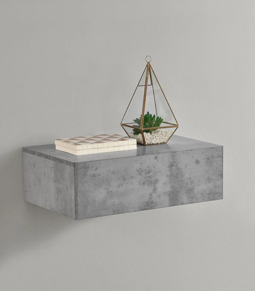 Noptiera montabila pe perete un sertar 46 x 30 x 15 cm PAL aspect gri beton