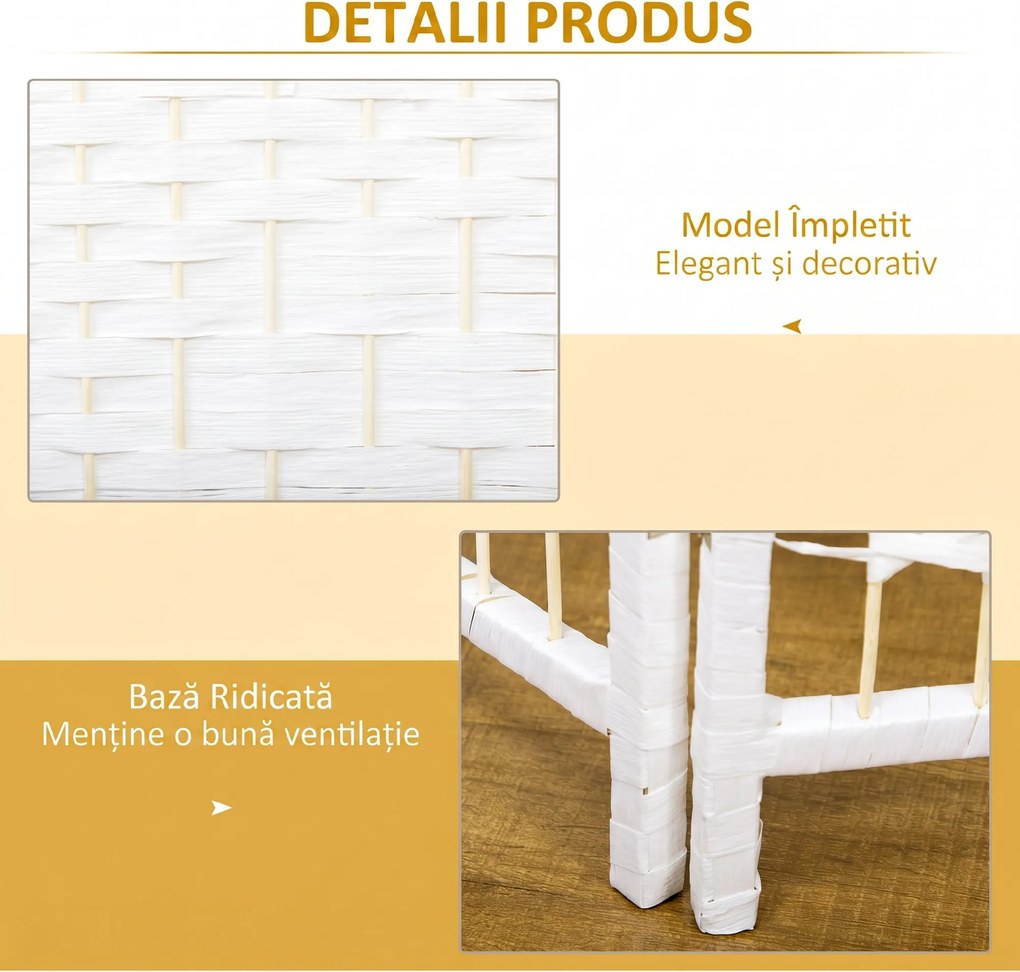 HOMCOM Paravan cu 4 Panouri Pliabil pentru Interior 160x170cm, Alb | Aosom Romania