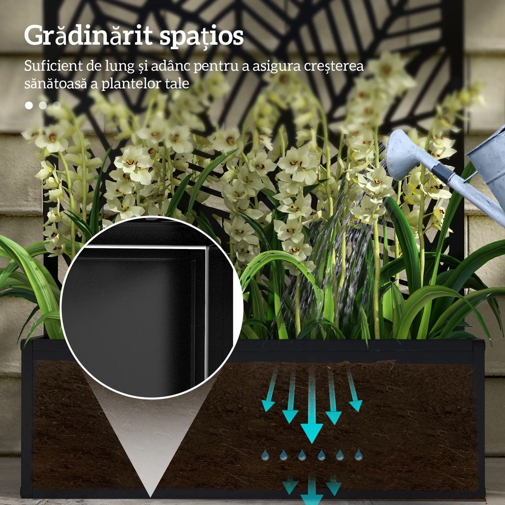 Outsunny Jardinieră Ridicată din Metal pentru Exterior cu Panou pentru Intimitate și Ghiveci, Montare pe Perete sau Independentă, Negru | Aosom Romania