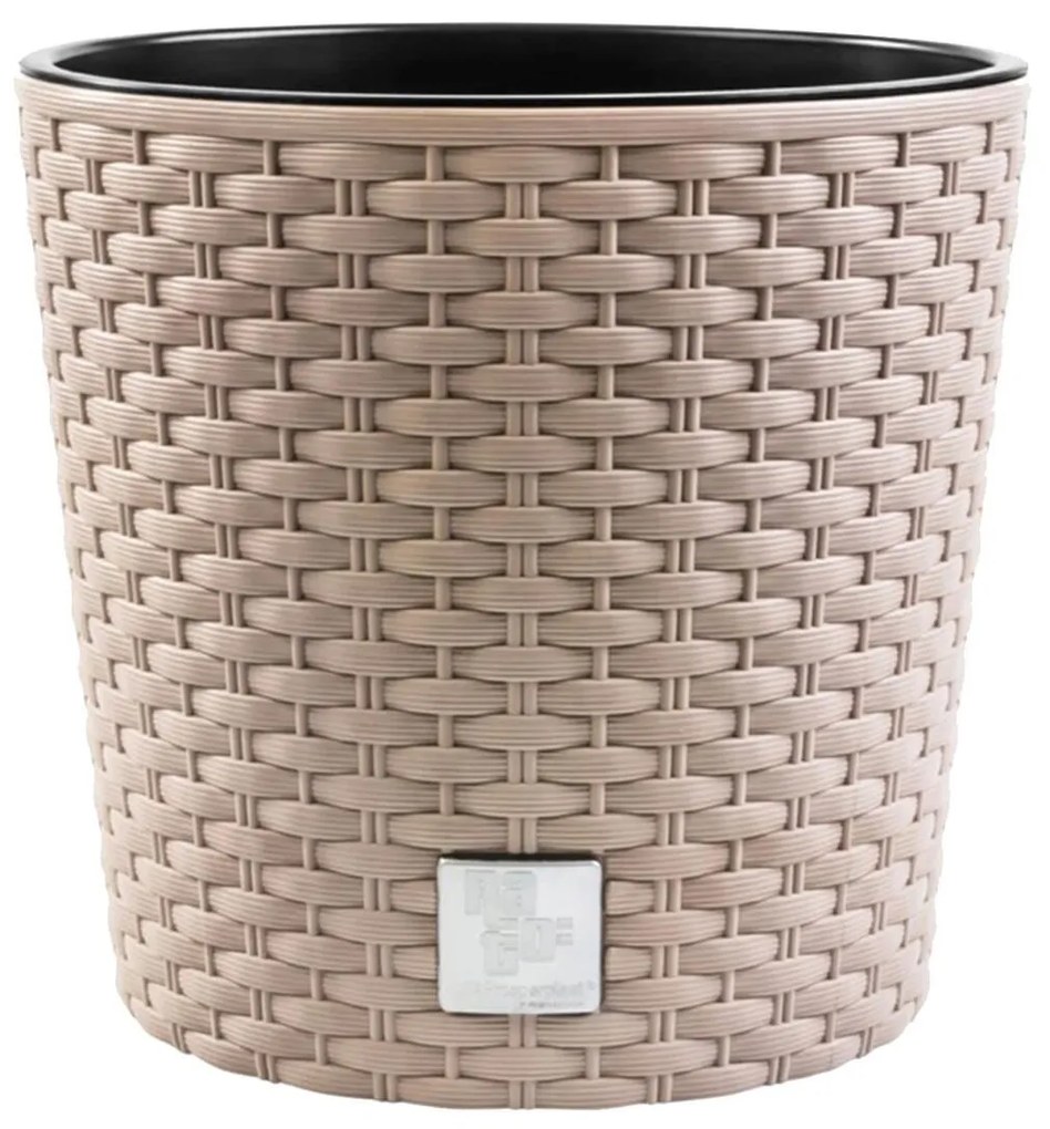 Ghiveci decorativ de flori, Prosperplast, Rato, imitatie ratan, rotund, cafeniu, 30x27 cm
