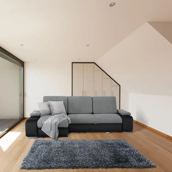 Colţar, piele ecologică negru/material textil gri, model stânga, LATE
