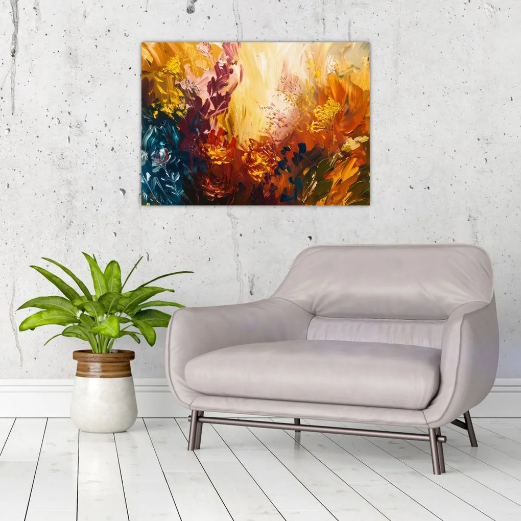 Tablou pe sticlă - pictură abstractă de flori (70x50 cm)