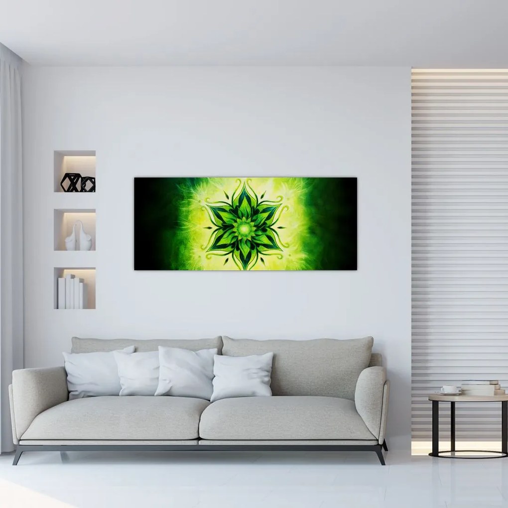 Tablou - Mandala de flori, fundal verde (120x50 cm)