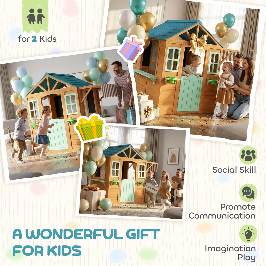 AIYAPLAY Căsuță de joacă pentru exterior cu tejghea de vânzare, ghiveci pentru plante, tablă de cretă, țintă, 4 bile 142 x 120 x 141,5 cm Multicolor | Aosom Romania