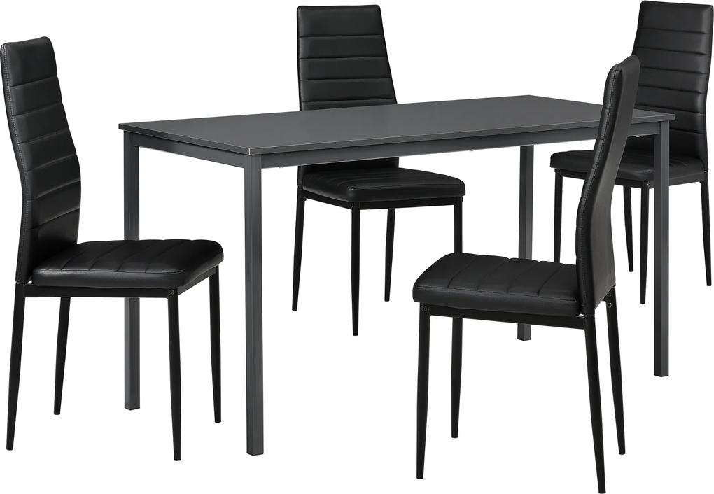 [en.casa]® Masa bucatarie/salon design elegant  - gri inchis (140x60cm) - cu 4 scaune negre elegante