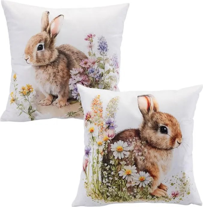 decoDoma Set de 2 fețe pernuțe IEPURAȘI ÎN IARBĂ 40 x 40 cm