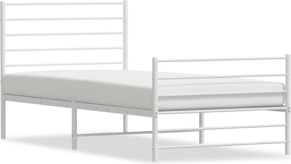 vidaXL Cadru de pat metalic cu tăblie de cap/picioare, alb, 90x200 cm
