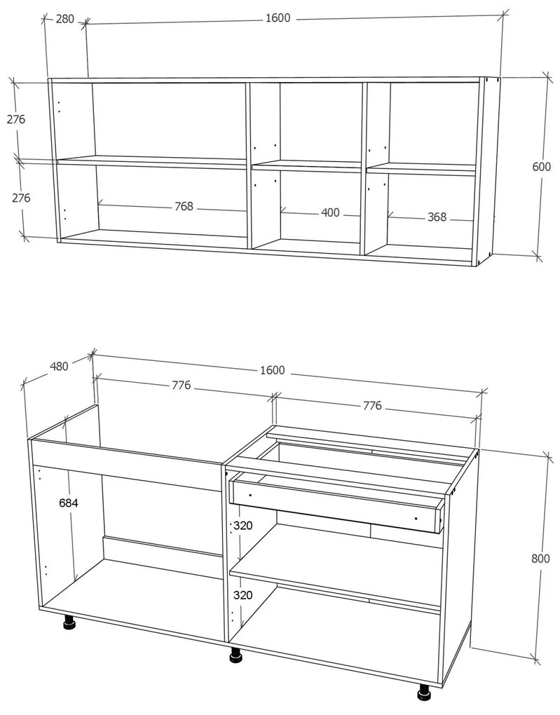 Bucatarie haaus Roma, Lemn Natural/Alb, L 160 cm