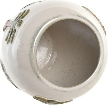 Vază decorativă tropical pictată manual alb cu accente maro și verde din ceramică , "Palmira"