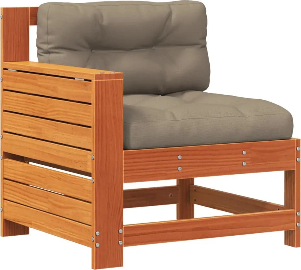 vidaXL Canapea grădină cotieră cu perne, maro ceruit, lemn masiv pin