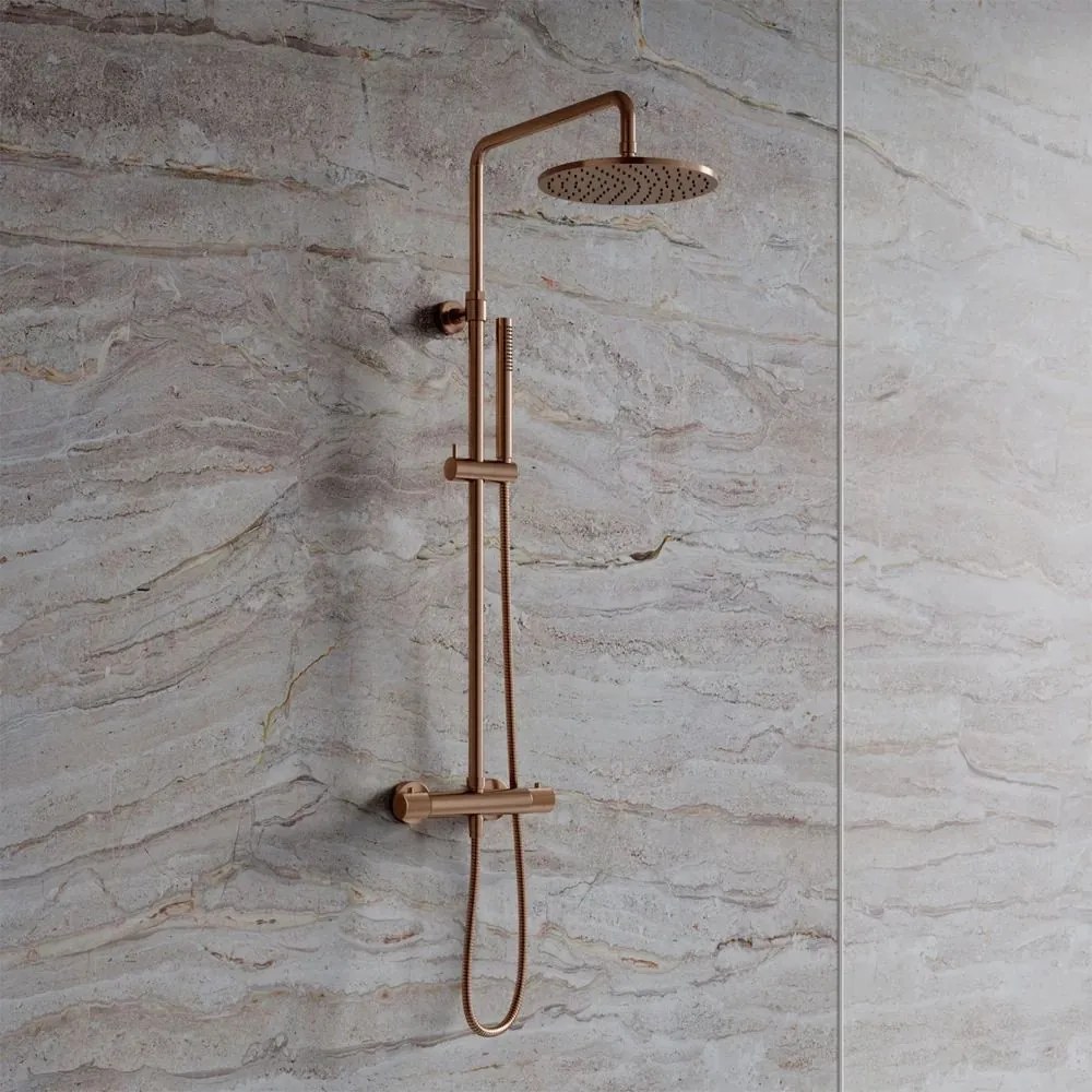 Coloana de dus Omnires Contour cu baterie termostatata finisaj cupru periat