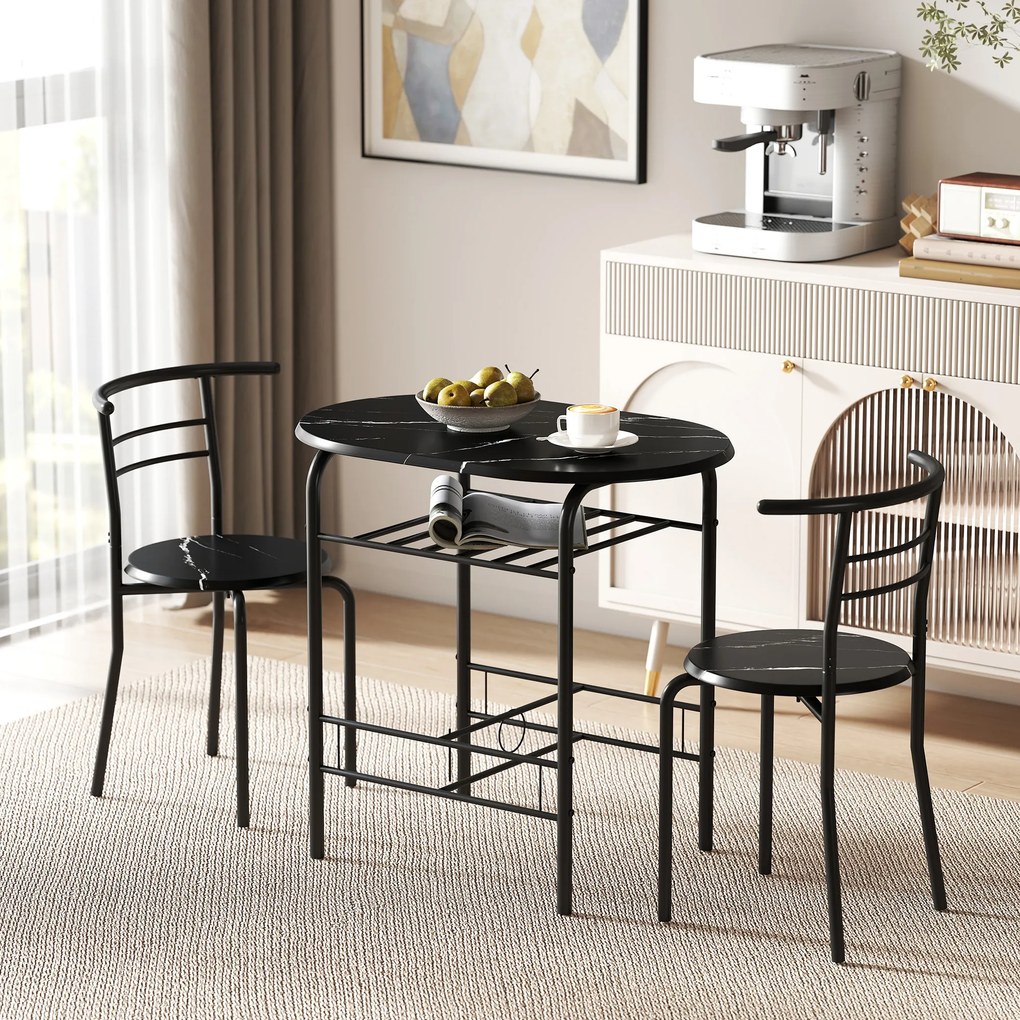 HOMCOM Set Masă Modernă cu 2 Scaune pentru Dining, Set 3 Piese Economisitoare de Spațiu pentru Bucătărie, Balcon, Restaurant sau Bar, Maro și Negru | Aosom Romania