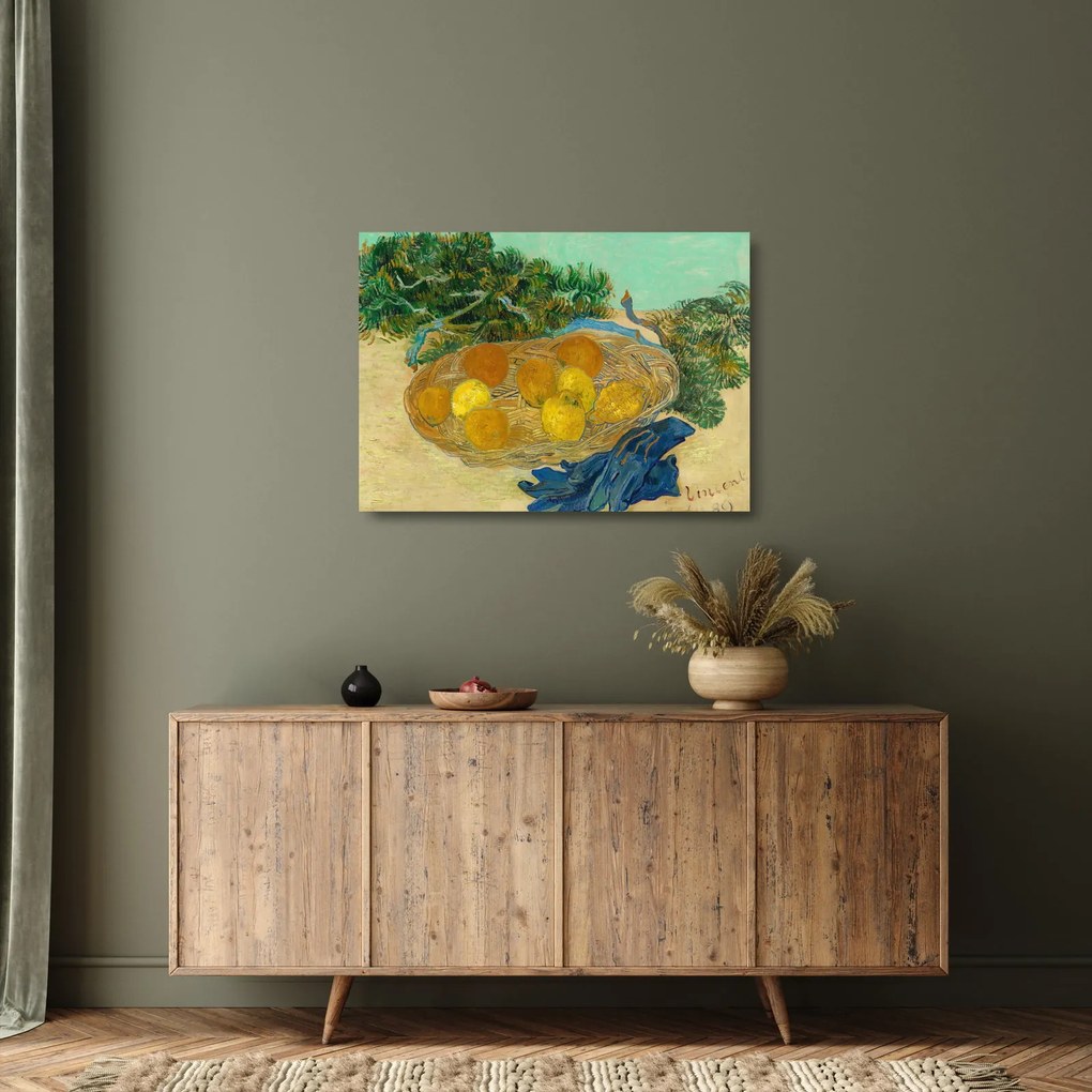 Tablou pe sticlă - Vincent van Gogh, Still Life of Oranges and Lemons with Blue Gloves, reproducere (70x50 cm)