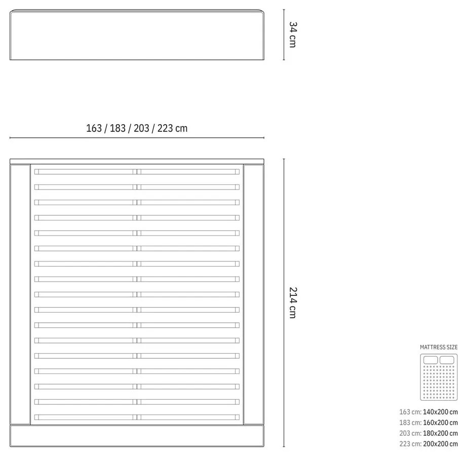 Pat matrimonial bej tapițat cu spațiu de depozitare cu somieră 140x200 cm Simon – Micadoni