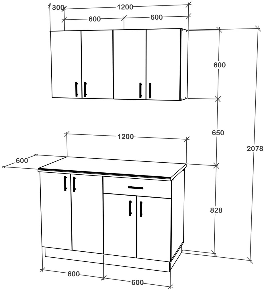 Set haaus V2, Gri Lucios/Alb, MDF, Blat Thermo 28 mm, L 120 cm