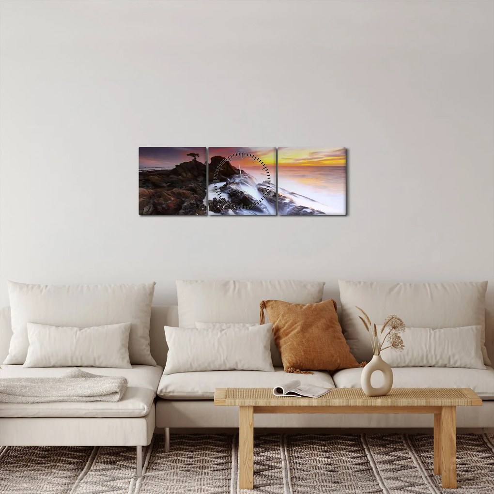 Tablou cu munți în ceață (cu ceas) (90x30 cm)