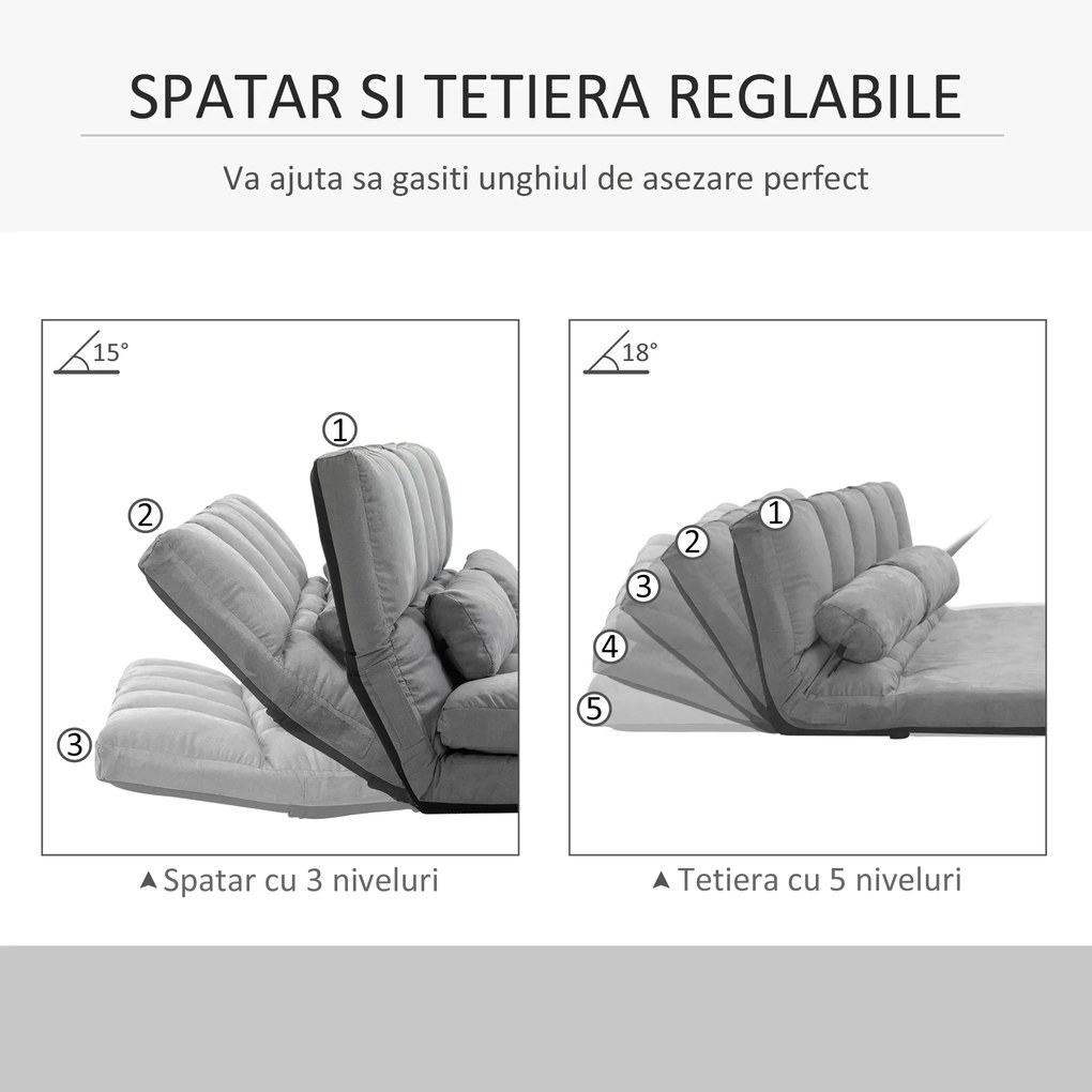 HOMCOM Canapea De Podea Pliabila, 130x73x60 cm Gri | Aosom Romania