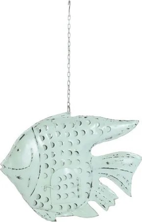 Decorațiune de perete tip pește, stil marin, culoare albastru deschis, din metal, „Ocean Fish”