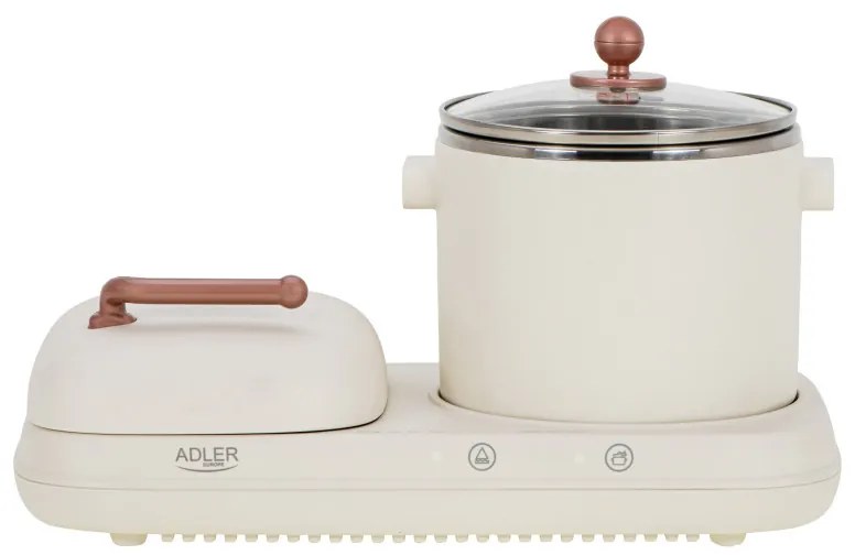 Statie pentru mic dejun Adler AD 6421 2in1 Breakfast Station, 1320W, 1L, Gratar neaderent, Timer, Crem