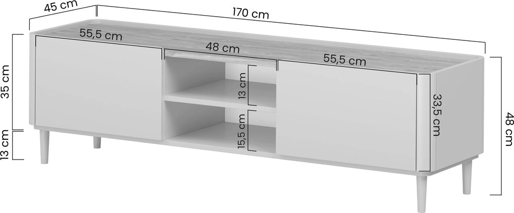Comodă TV Elivo 170 cm pe picioare - eucalipt / stejar baltic dune