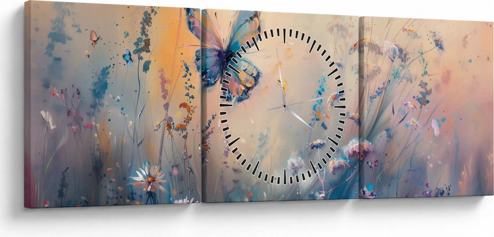 Tablou - Pajiște cu Fluture II (cu ceas) (90x30 cm)