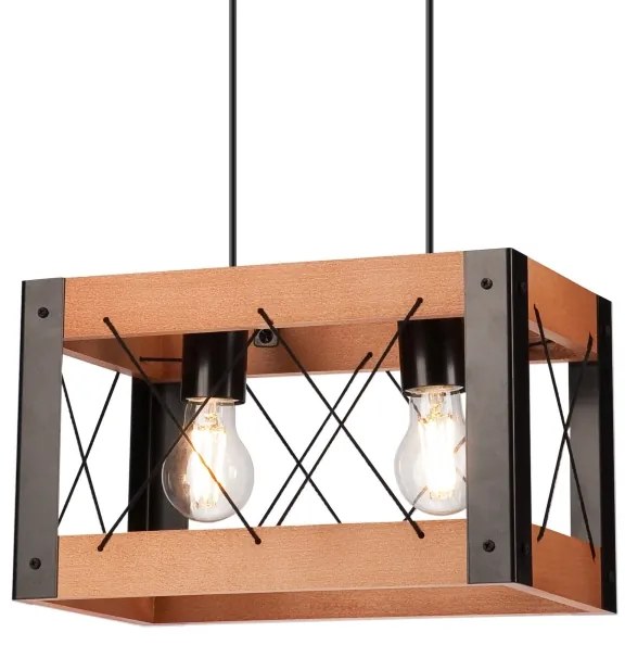 Lustră pe cablu FRIDA 2xE27/60W/230V negru/maro fag