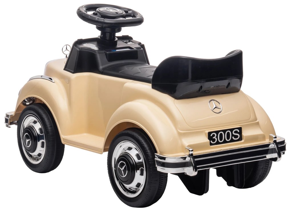 AIYAPLAY Porteur pentru copii cu licență Mercedes-Benz 300S 18-48 luni, cu spațiu de depozitare sub scaun, bej | Aosom Romania