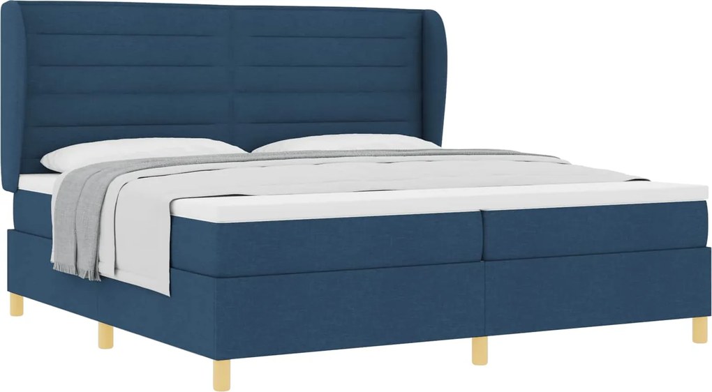 vidaXL Pat cu saltea cu arcuri Gri închis 90x190 cm albastru țesătură