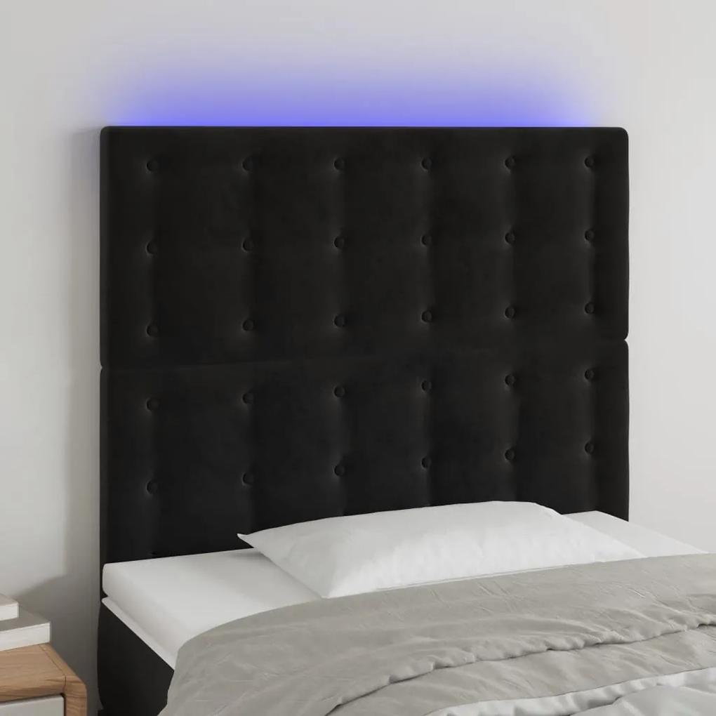 3122896 vidaXL Tăblie de pat cu LED, negru, 90x5x118/128 cm, catifea