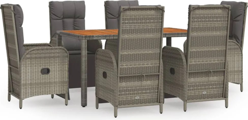 vidaXL Set mobilier de grădină cu perne, 7 piese, gri, poliratan