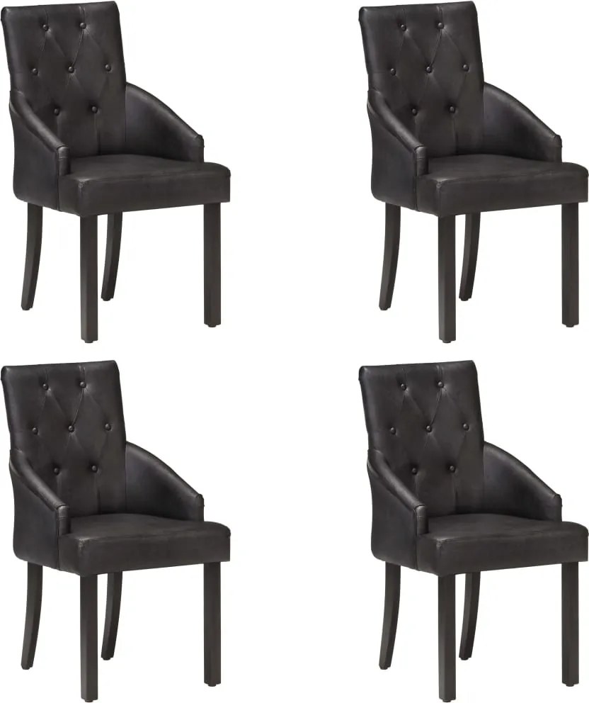 vidaXL Scaune de bucătărie, 4 buc., negru, piele naturală de capră