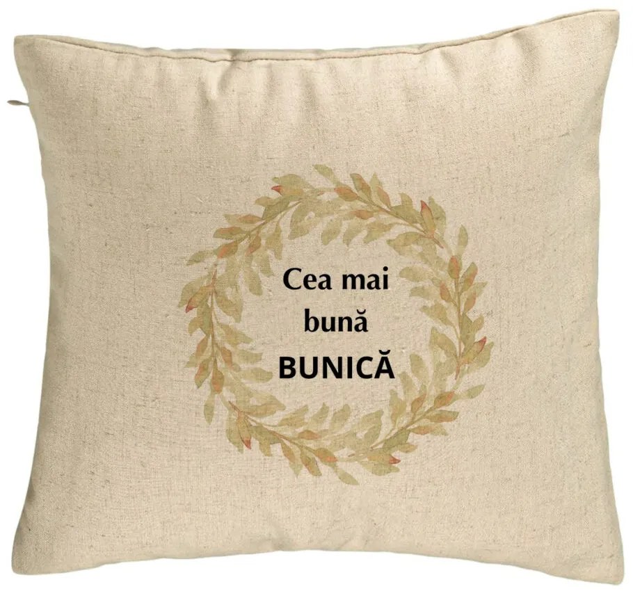 Perna Decorativa pentru Bunica 4, 40x40 cm, Bej, Husa Detasabila, Burduf