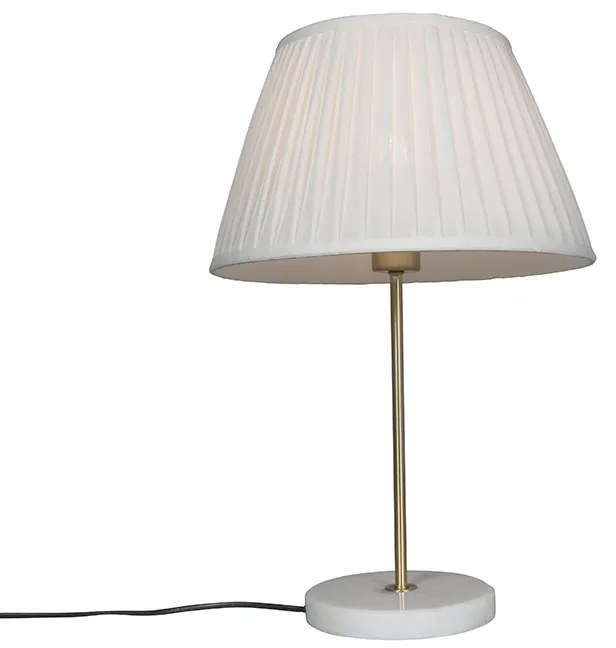 Lampă de masă retro din alamă cu abajur plisat crem 35 cm - Kaso
