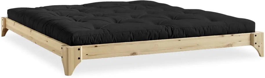 Pat dublu din lemn de pin cu saltea Karup Design Elan Comfort Mat Natural/Black, 140 x 200 cm