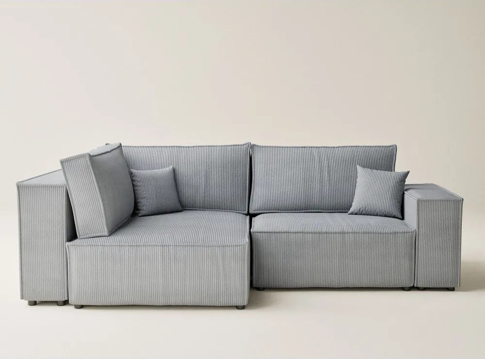 Colțar gri extensibil/cu spațiu de depozitare cu tapițerie din catifea reiată (cu colț pe partea stângă/în formă de ”L”) Tonga – Maison de Rêve
