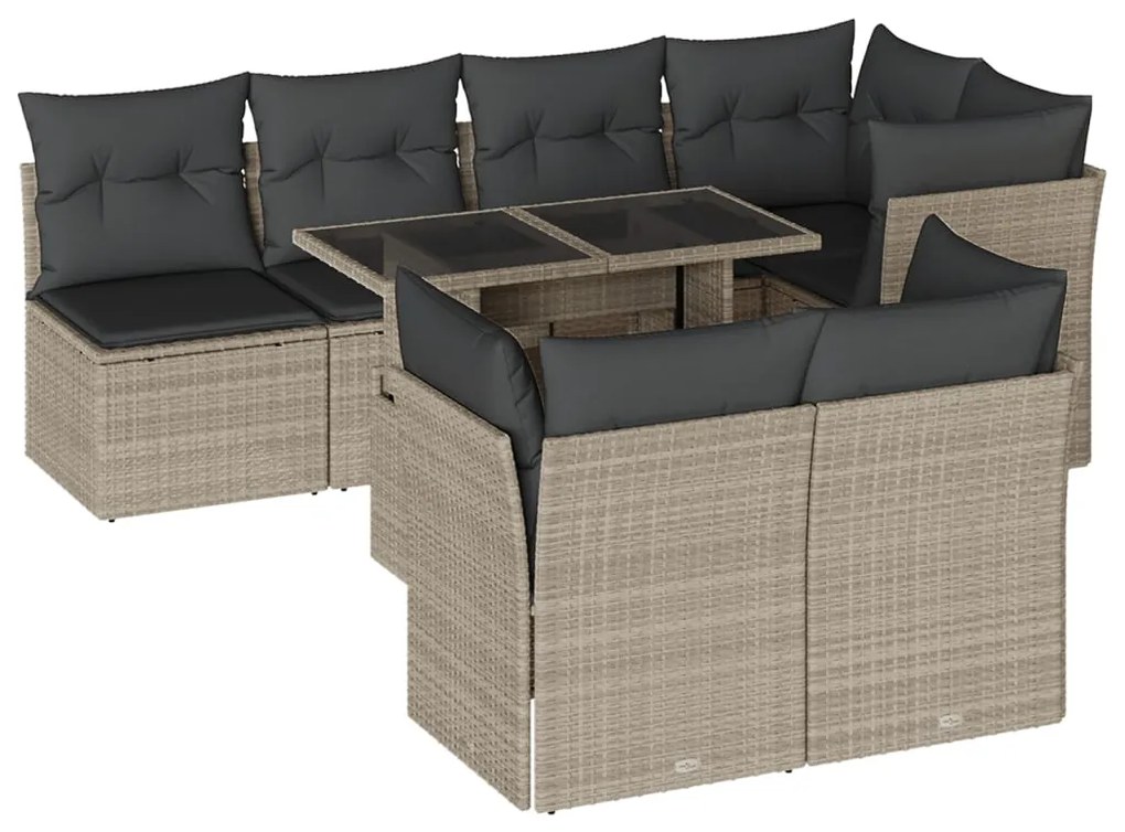 3266412 vidaXL Set mobilier de grădină cu perne, 8 piese gri deschis poliratan