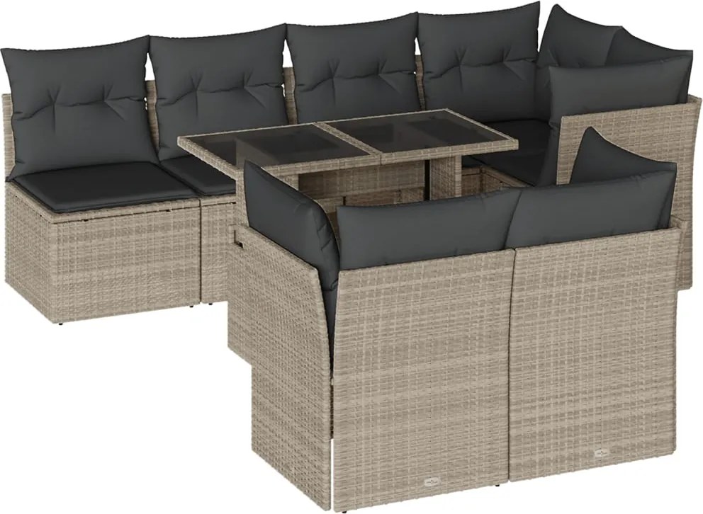 vidaXL Set mobilier de grădină cu perne, 8 piese gri deschis poliratan