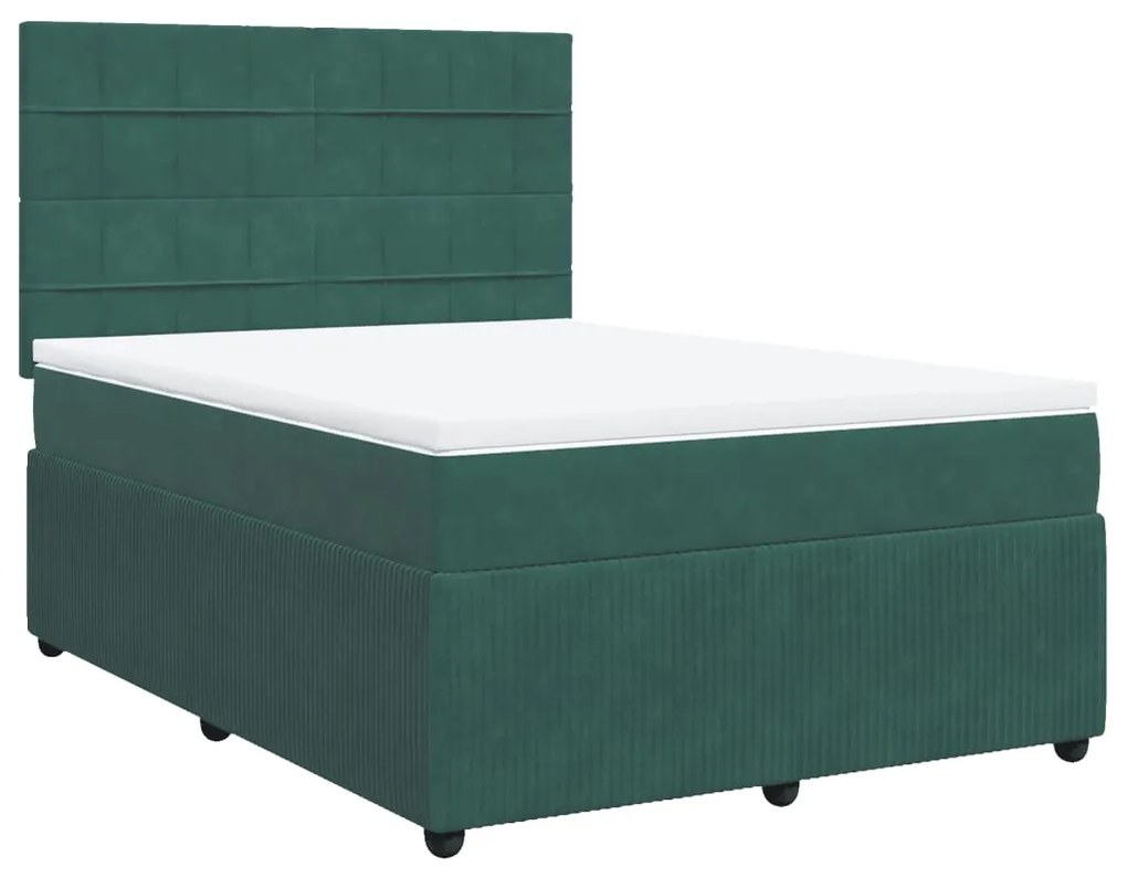 3292337 vidaXL Pat box spring cu saltea, verde închis, 140x190 cm, catifea