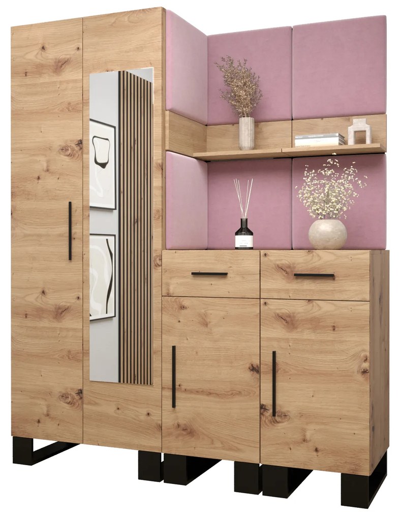 Set mobilier pentru hol Amanda 15 (Stejar artisan + roz). 1085984