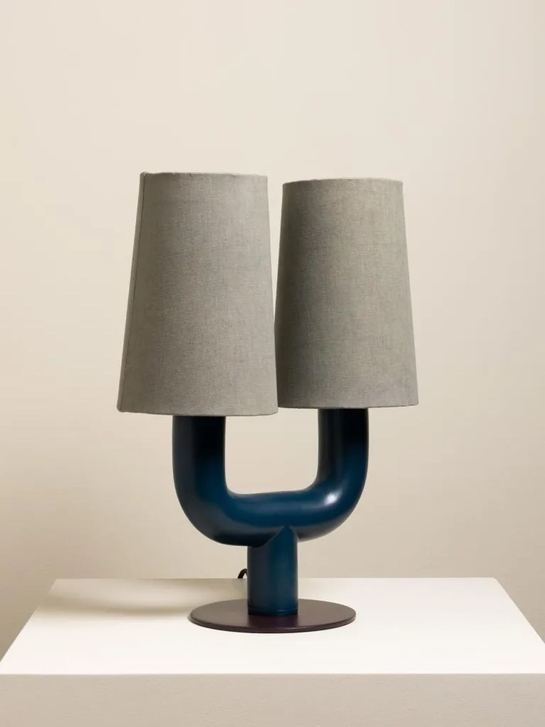Lampa de masa, cu abajur din bumbac, Twins