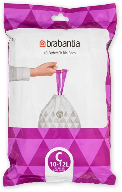 Saci de gunoi Brabantia PerfectFit Sort&Go/Silent/Touch N 1005487, Dimensiune C, 10-12 L, 40 buc, Alb