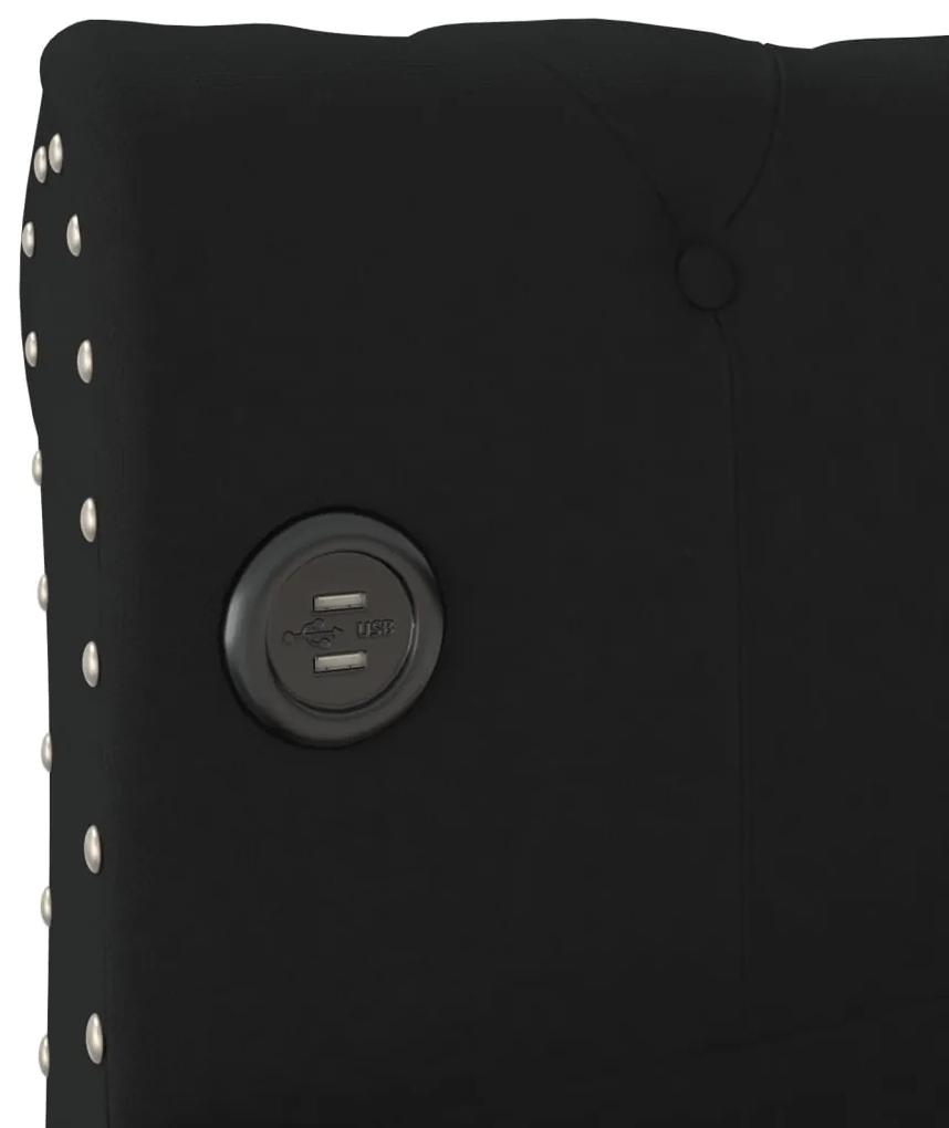 Pat de zi, negru, 90x200 cm, textil, USB Negru