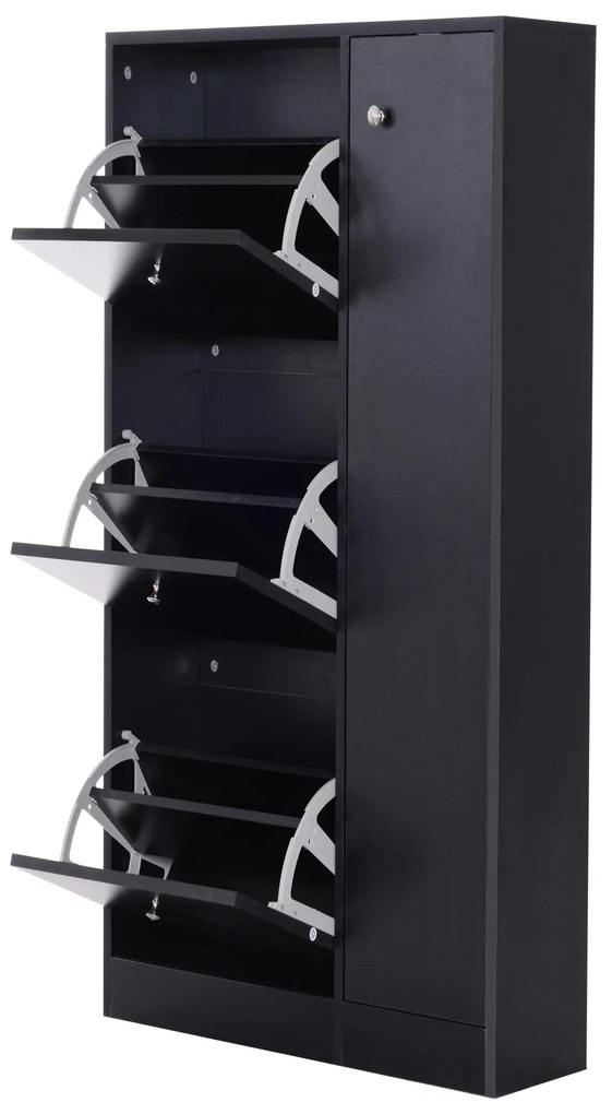 HOMCOM mobilier pentru hol cu ușă pentru pantofi modern din lemn negru 80x24x120cm | Aosom Romania