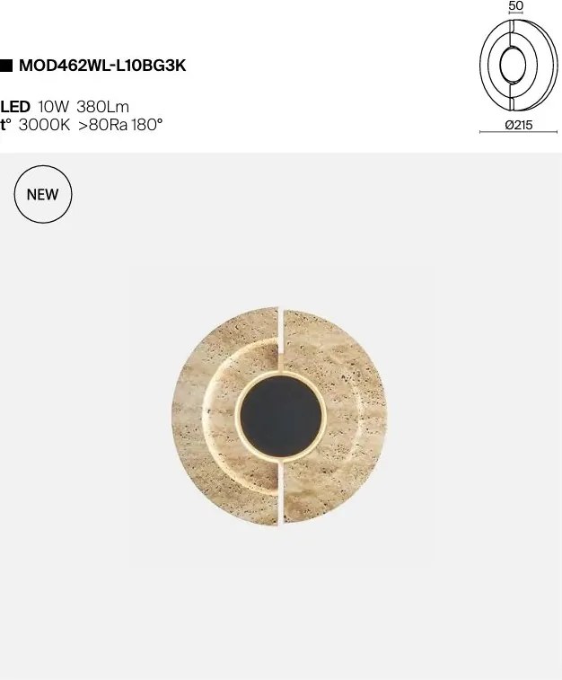 Aplica de perete LED din travertin natural Daylight