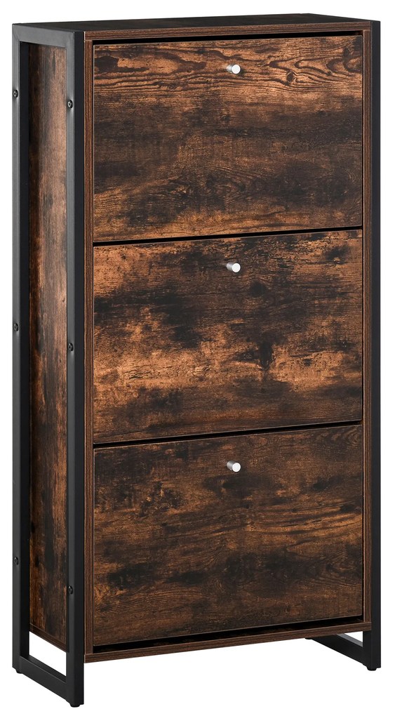 Mobilier Suport de Pantofi Economisire Spatiu Stil Industrial pentru 12 Perechi, Lemn si Metal, 60x24x115cm Maro si Negru HOMCOM | Aosom RO
