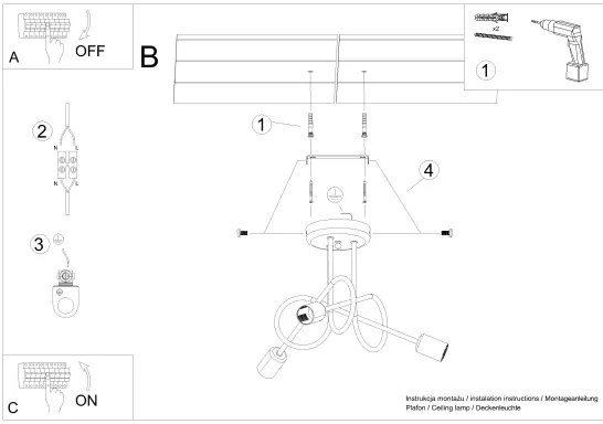 Lustră pe tijă Sollux SL.1437 LOOP 3xE27/15W/230V auriu