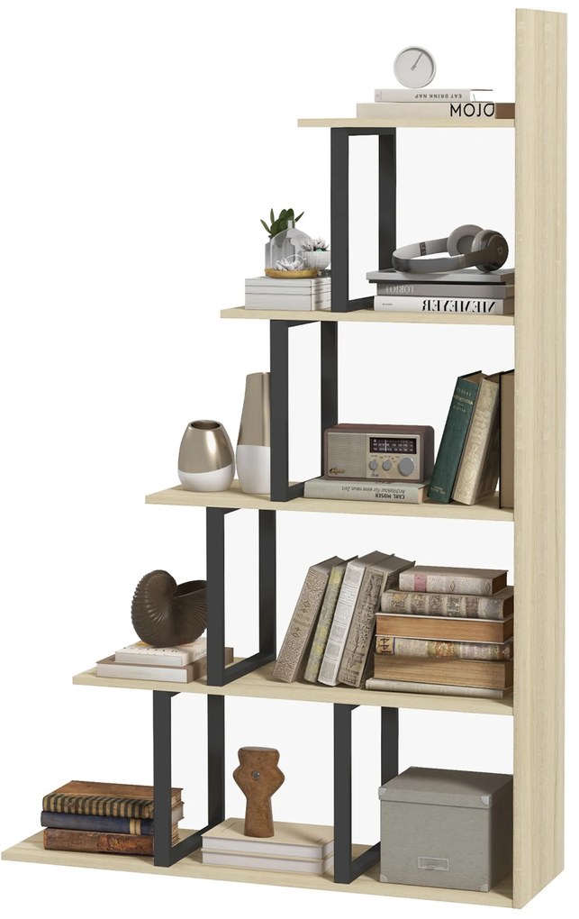 HOMCOM Bibliotecă raft separator de încăperi de stil industrial în formă de scară cu 5 rafturi 102 x 30 x 160 cm culoare stejar | Aosom Romania